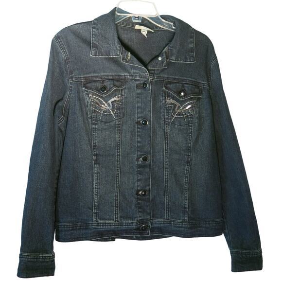 dressbarn Jackets & Blazers - DRESS BARN Jean Jacket Size XL Women Denim Sequins Embroidery Buttons Blue Y2K